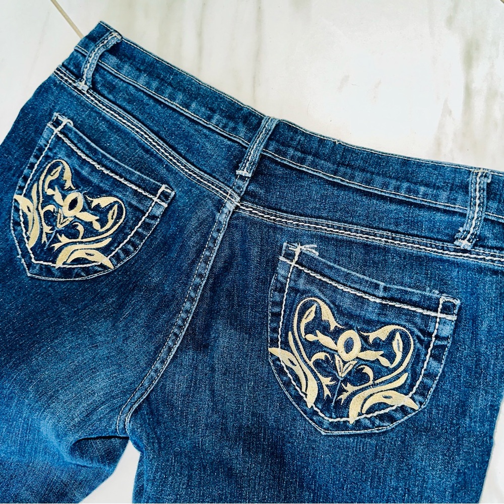 Scandal Y2K Embroidered Dark Wash Denim Jeans Stretch Size 15/16 Juniors - Picture 6 of 8